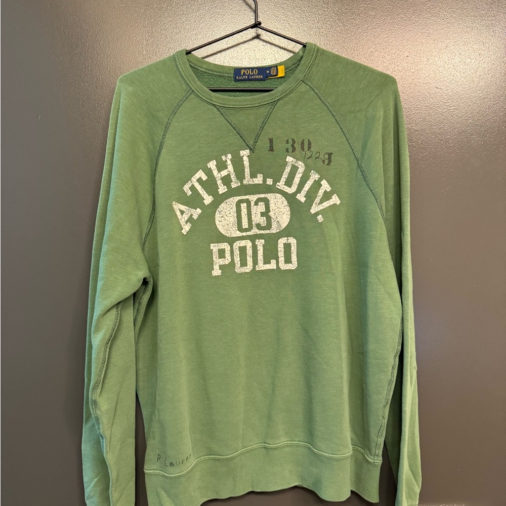 Ralph Lauren Green Crewneck Sweater with Collegiate Design